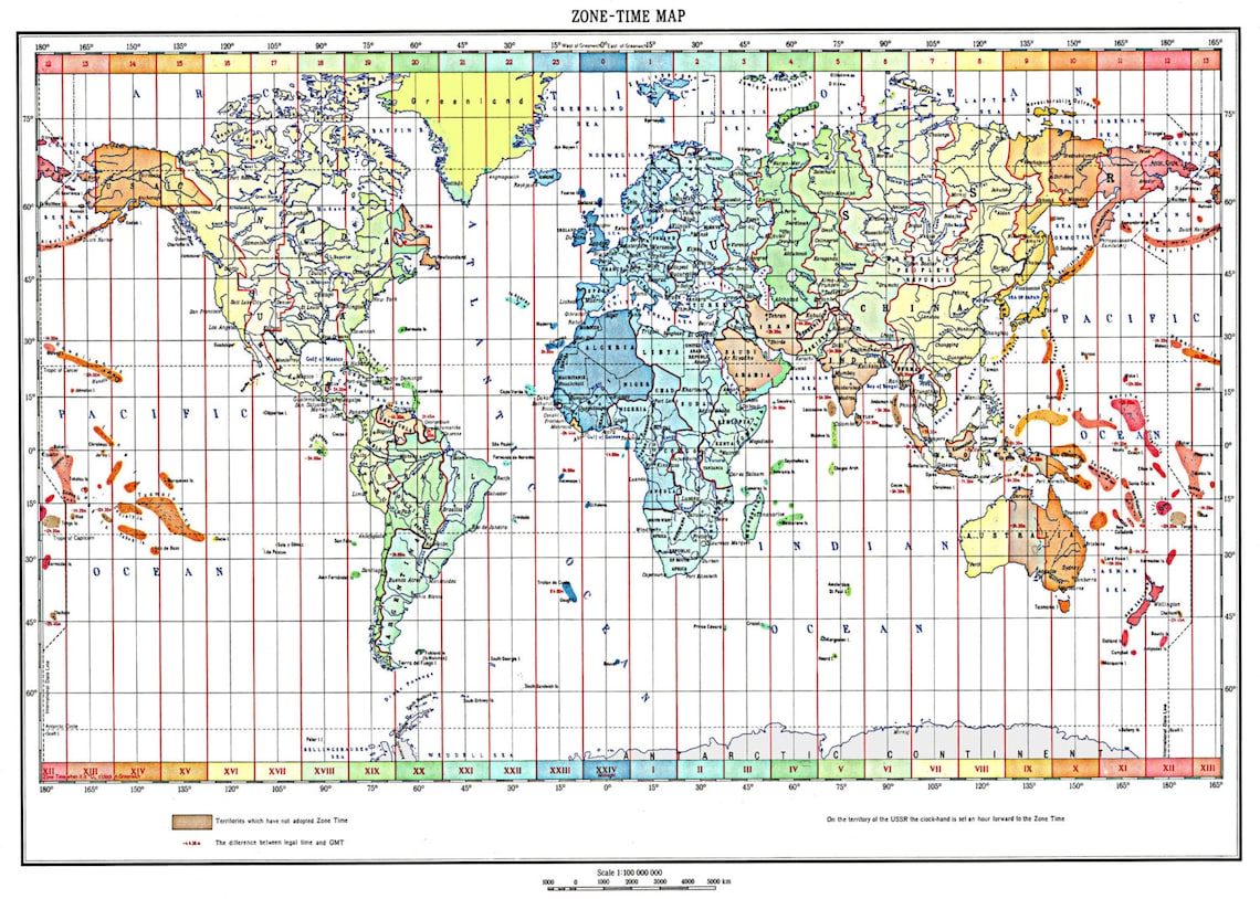 World Map of the Time Zones Full Color 1893 Print Poster - Etsy