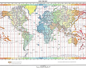 World Map of the Time Zones Full Color 1893 Print Poster