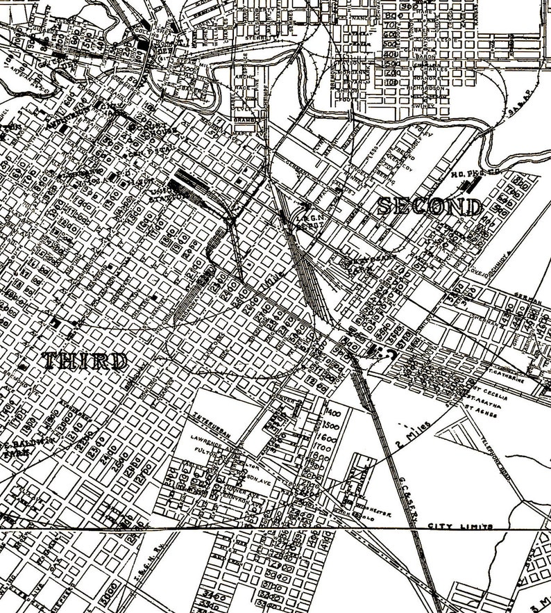 Houston Street Map Vintage Print Poster Texas - Etsy