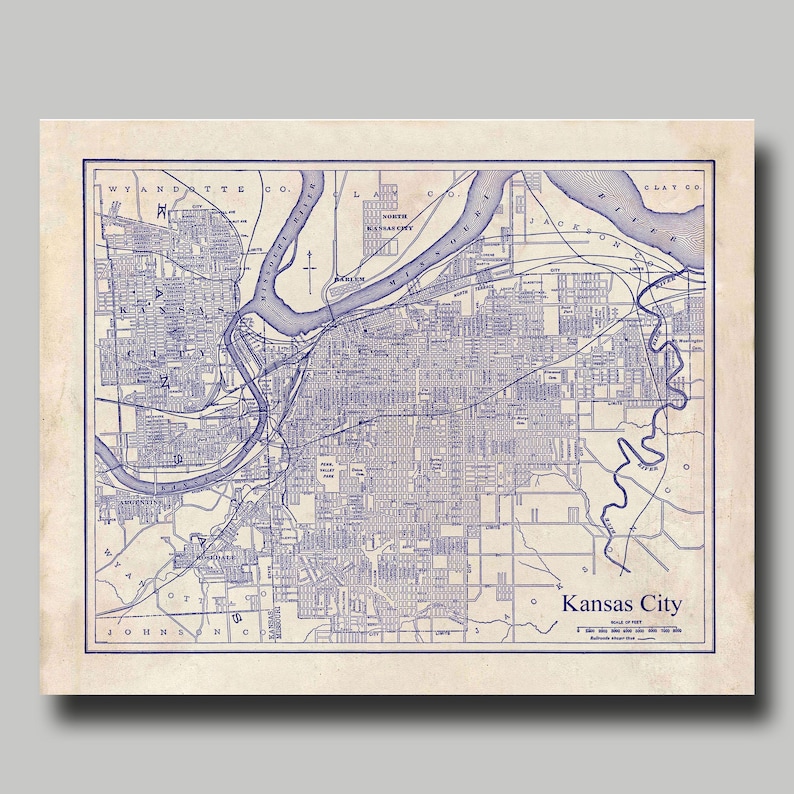 Kansas City - Missouri - Map - Street Map - Vintage - Print Poster ...