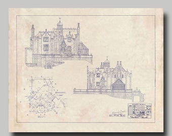 Disney World - Haunted Mansion - Blueprint -  Disney - Disneyland - Vintage - Grunge - Blue Ink- Print - Poster