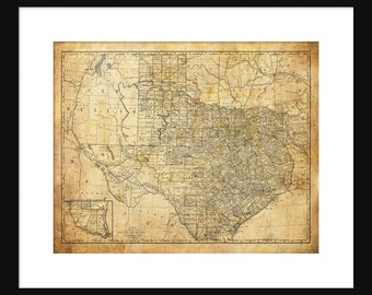 Texas State Map Vintage Print Poster Grunge