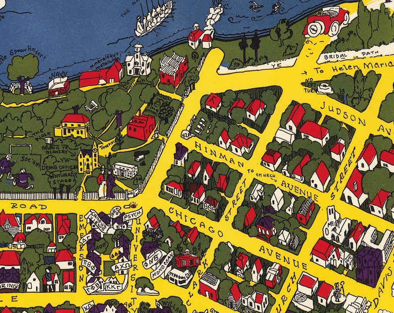 Northwestern University Map Vintage Print Poster Etsy