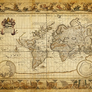 World Map of the Seven Wonders of the World - Print Poster