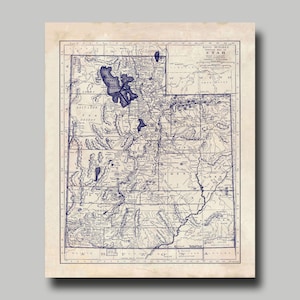 Utah -  Map - State Map - Vintage - Blueprint - Print Poster