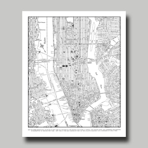 New York Map - Manhattan - Street Map - Vintage -Poster - Print