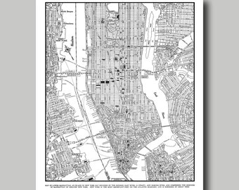 New York Map - Manhattan - Street Map - Vintage -Poster - Print