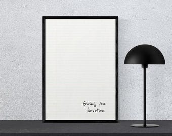 Justin Bieber / Letra de Devotion / Impresión digital / Arte mural minimalista / Póster inspirado en el álbum SWAG / Arte musical