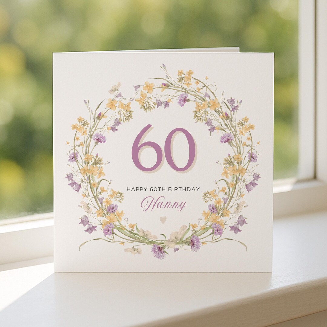 Personalised 60th Birthday Card for Her, Floral Custom Name Milestone ...
