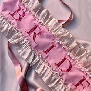 Embroidered Linen Bride Sash | Elegant Bachelorette Party Bridal Shower Accessory