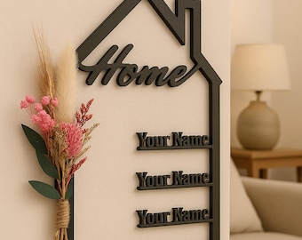 House with name made of PETG with dried flowers – Personalized gift | Wedding, housewarming, birth, housewarming, family, handmade, 3D printing