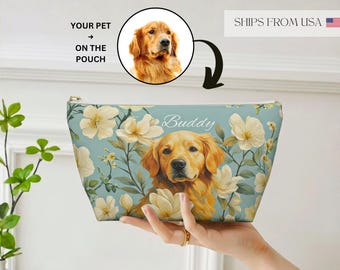 Bolsa personalizada para fotos de mascotas, estuche personalizado para mascotas, regalo único para mamás perrunas, bolsa de viaje floral para mascotas, neceser de maquillaje personalizado para mascotas, regalo para amantes de los perros.