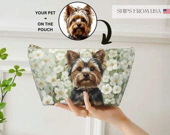 Bolsa personalizada para fotos de mascotas, neceser personalizado para mascotas, regalo único para mamás de perros, bolsa de viaje floral para mascotas, neceser de maquillaje personalizado para mascotas, regalo para amantes de los perros
