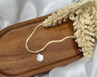 COQUILLA : Bracelet de cheville doré femme – coquillage nacré – bijou été tendance – acier inoxydable