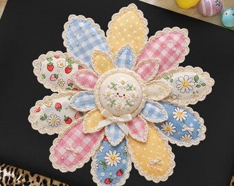 Flor de margarita de patchwork PNG, clipart de primavera y verano (descarga digital)