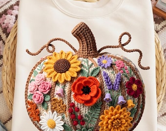 Calabaza de ganchillo floral PNG, imágenes prediseñadas con ambiente otoñal (descarga digital)