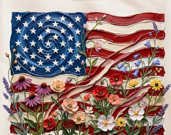Bandera estadounidense floral PNG: Diseño patriótico de flores silvestres por sublimación (descarga digital)