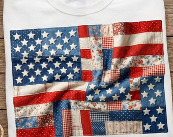 Gráfico de patchwork con la bandera estadounidense, diseño patriótico del 250.º aniversario (descarga digital)
