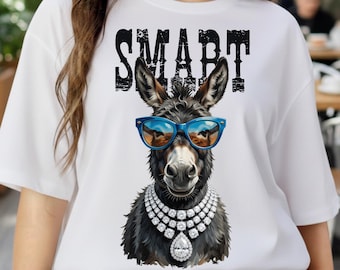 Smart Donkey PNG, Funny Animal Sunglasses Diamond Necklace Design, Trendy Cute Mule Graphic, Humor Quote Shirt Print, Digital Download