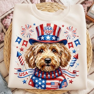 250th Goldendoodle PNG, retro heart Patriotic, USA preppy bow flag, Cricut Sublimation, Digital Download