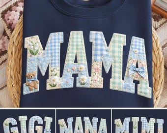 Paquete de patchwork floral con imágenes de mamá, gigi, nana y mimi (descarga digital)