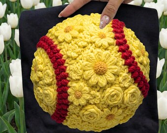 Crocheted Softball Flowers PNG, Mama Baseball Clipart (Digital Download)