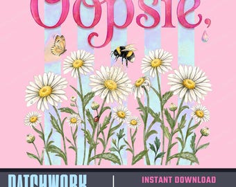 Oopsie Daisy PNG, Retro Floral Watercolor Sublimation Design (Digital Download)