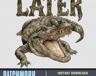 Camo Gator PNG, Watercolor Stripes, Boys Summer Design (Digital Download)