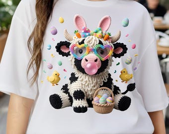 Highland Cow Easter PNG, Floral Highlander, Preppy Tshirt Design (Digital Download)