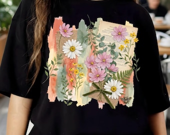 Watercolor Floral Collage PNG, Vintage Wildflower Daisy Design (Digital Download)