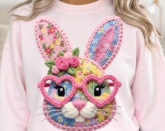 Floral Crochet Bunny PNG, Retro Easter Clipart (Digital Download)