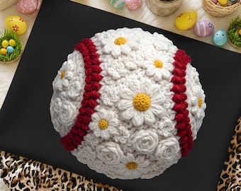 Crocheted Baseball Flower PNG, Ball Mom Style Clipart (Digital Download)