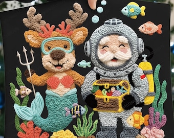 Crochet Christmas Mermaid & Santa Diver PNG Clipart (Digital Download)