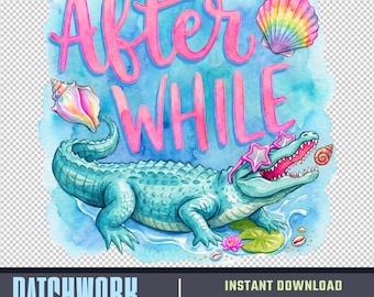 After While Crocodile PNG, Trendy Alligator Design, Girly Boutique Style (Digital Download)