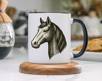 Taza vintage con dibujo de caballo, elegante taza de café ecuestre, regalo para amantes de los caballos, jinetes, entrenadores, dueños de ranchos y aficionados a la decoración del oeste.