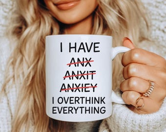 Funny Anxiety Overthinking Mug Gift For Women Who Stress Easily Humor Coffee Cup For Friend Coworker Mental Health Joke