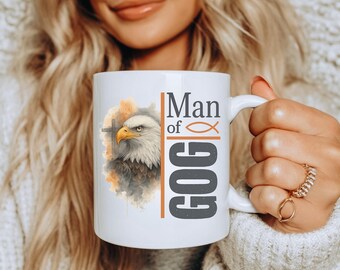 Man of God Mug, Christian Gift for Him, Religious Coffee Cup, Eagle Faith Mug, Bible Verse Gift, Pastor Mug, Husband Gift, Inspirational Mug