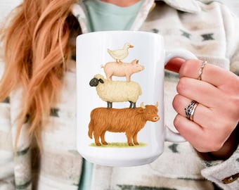 Cute Farm Animal Mug Duck Pig Sheep Cow Stack Coffee Cup Fun Gift For Women Kids Farmers Country Lovers And Animal Lovers