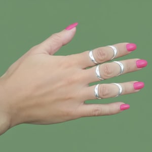 Justerbar fingerskena i sterlingsilver 925 eller brons, dubbelt band, hyperextension-stödring, snygga terapismycken