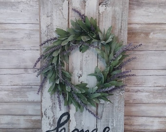 Wreath on Wood, Lavender wreath, Modern Farmhouse, Rustic Cottage, Wall Decor, Home sign Trending Home Decor