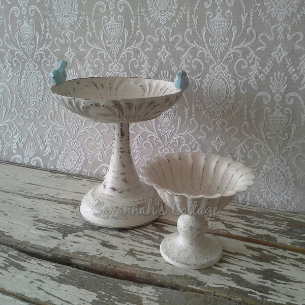 Metal Pedestal bowls, Bird bath bowl, Cottage chic, Shabby and chic Home decor