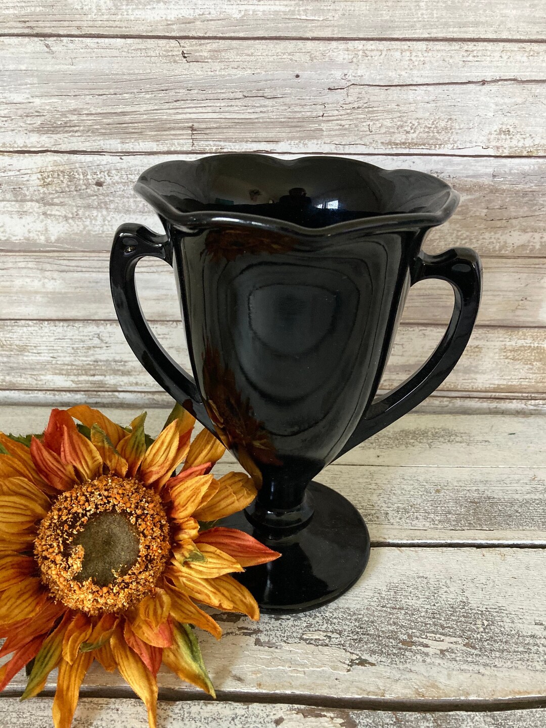 Black Milk Glass Vase Vintage Home Decor Flower Vase Etsy