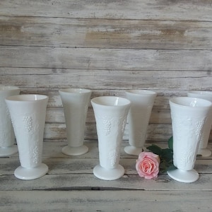 Milk Glass, Milk glass vases, Harvest Grape design milk glass, Wedding vases, Vintage wedding decor image 1