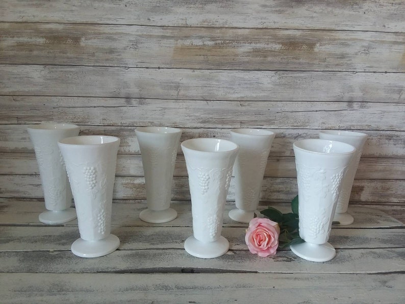 Milk Glass, Milk glass vases, Harvest Grape design milk glass, Wedding vases, Vintage wedding decor image 1