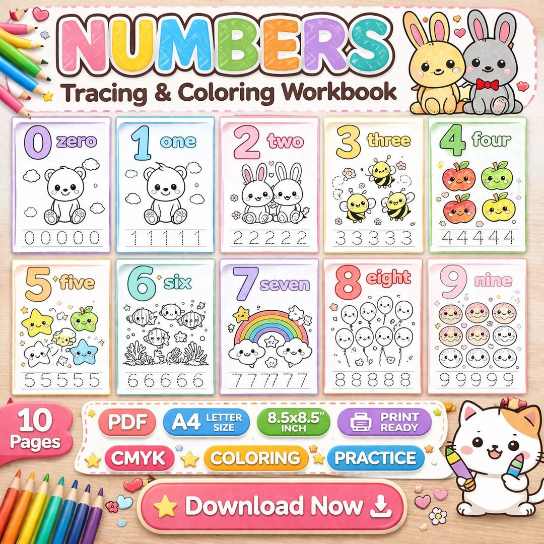Numbers Tracing Coloring Book, Preschool Learning Worksheets, Toddler ...