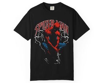 Spider Hero Portrait Tee, Superhero Graphic T-Shirts, Soft Feel Retro Comic Hero Top