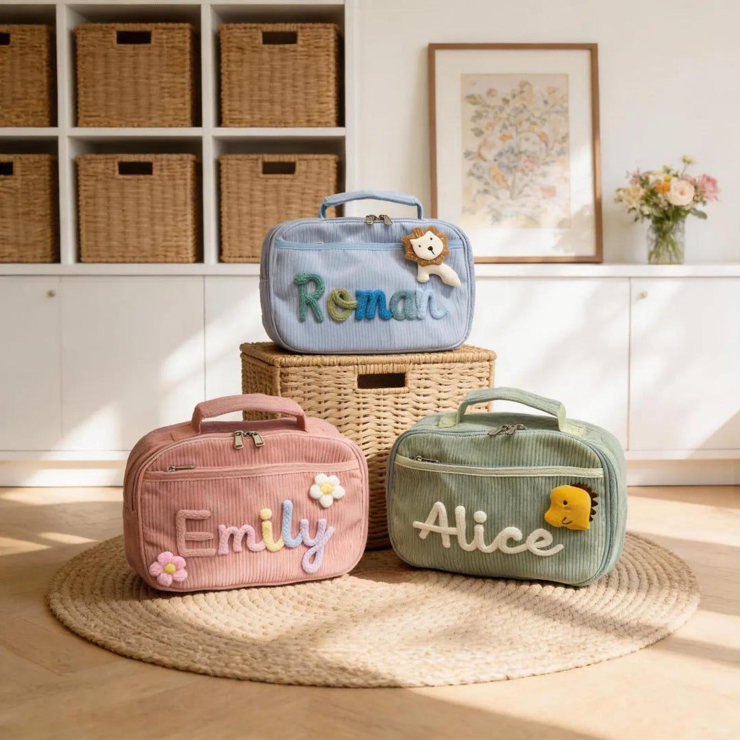 Personalized Corduroy Lunch Bag – Custom Name Toddler School Tote (boys ...