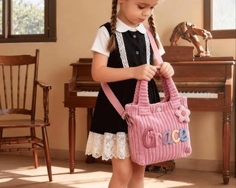 Custom Corduroy Toddler Crossbody Bag, Personalized Name Purse