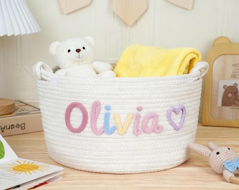 Personalized Baby Basket: Monogrammed Cotton Woven Storage, Baby Shower Gift