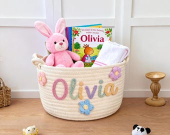 Panier pour bébé personnalisé : rangement pour chambre de bébé en corde de coton à monogramme